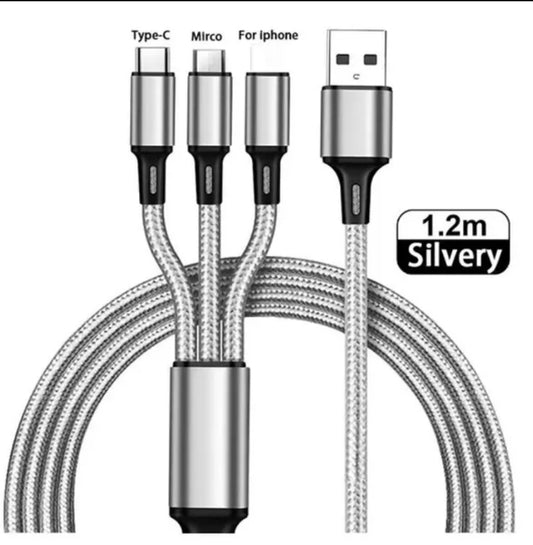 Câble 3-en-1 Universel – Charge Rapide iPhone / Samsung / USB-C