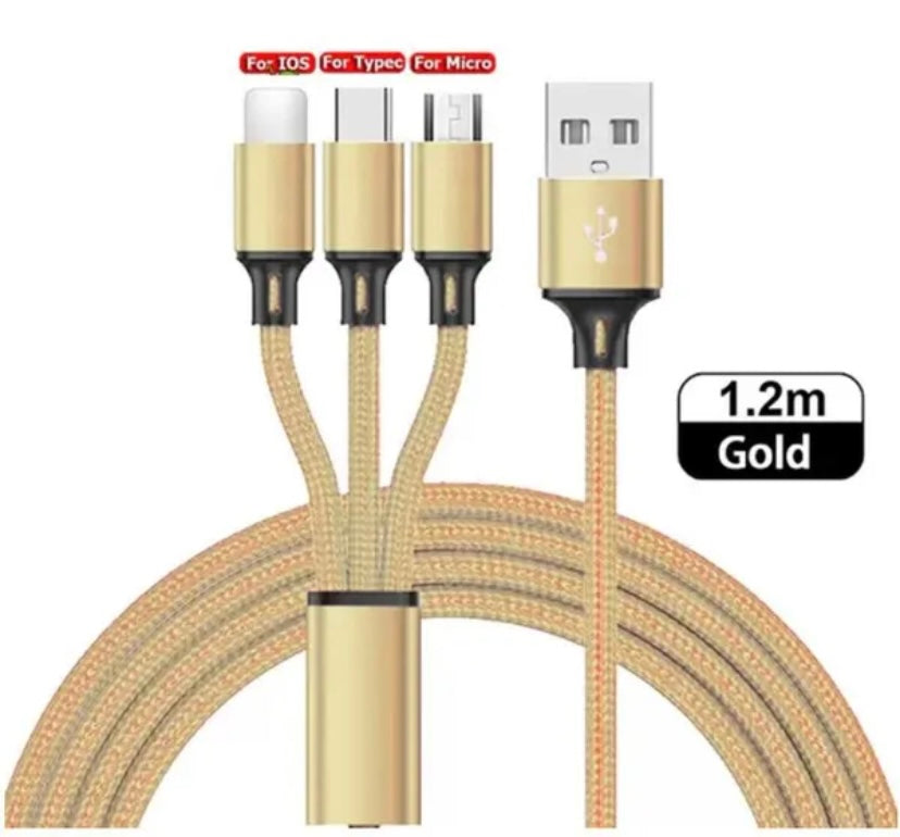 Câble 3-en-1 Universel – Charge Rapide iPhone / Samsung / USB-C