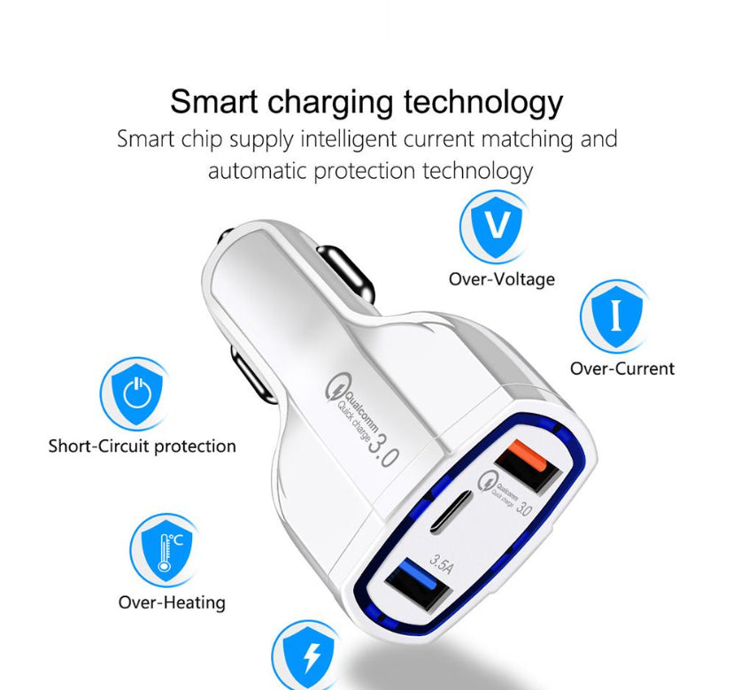 Chargeur Voiture 3 Ports – 2 USB + 1 USB-C Super Charge