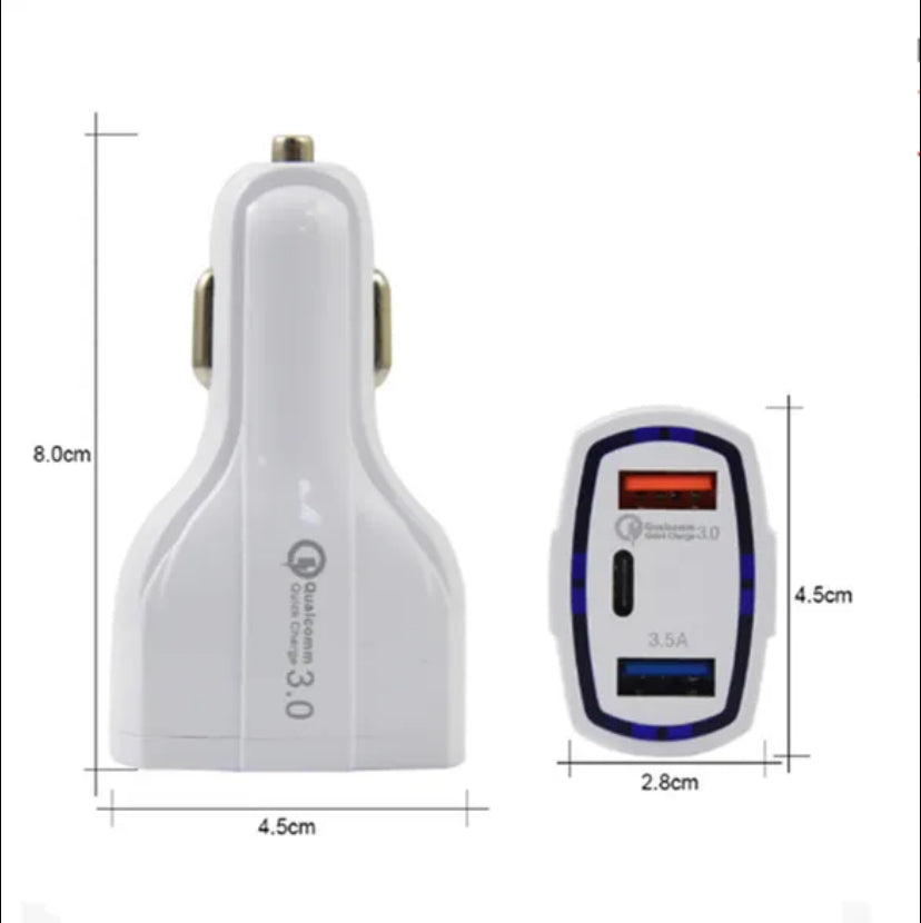 Chargeur Voiture 3 Ports – 2 USB + 1 USB-C Super Charge